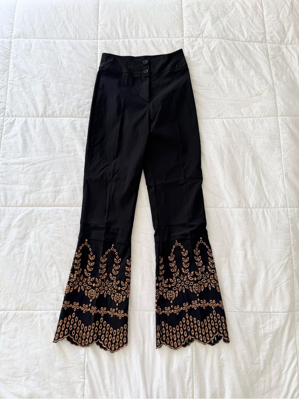 Vintage Amnesia Embroidered Scalloped Flare Trousers